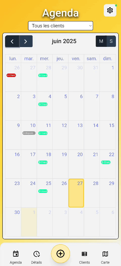 Planning Prestago : vue agenda sur smartphone